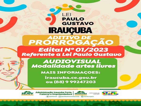 ADITIVO DE PRORROGAÇÃO DO EDITAL 01/2023 REFERENTE A LEI PAULO GUSTAVO